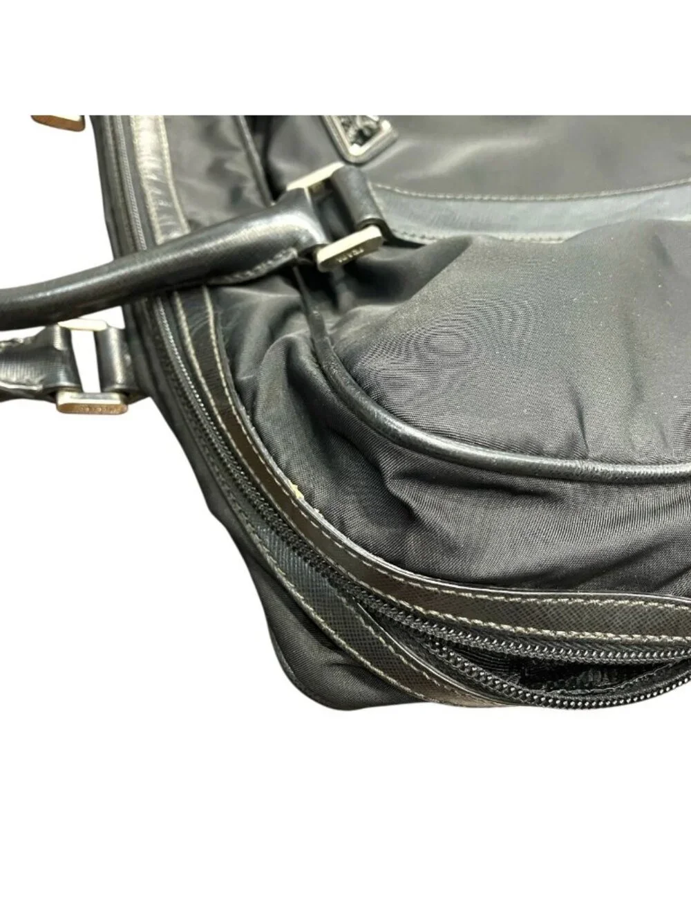 Prada Triangle Logo Briefcase Business Leather Nylon